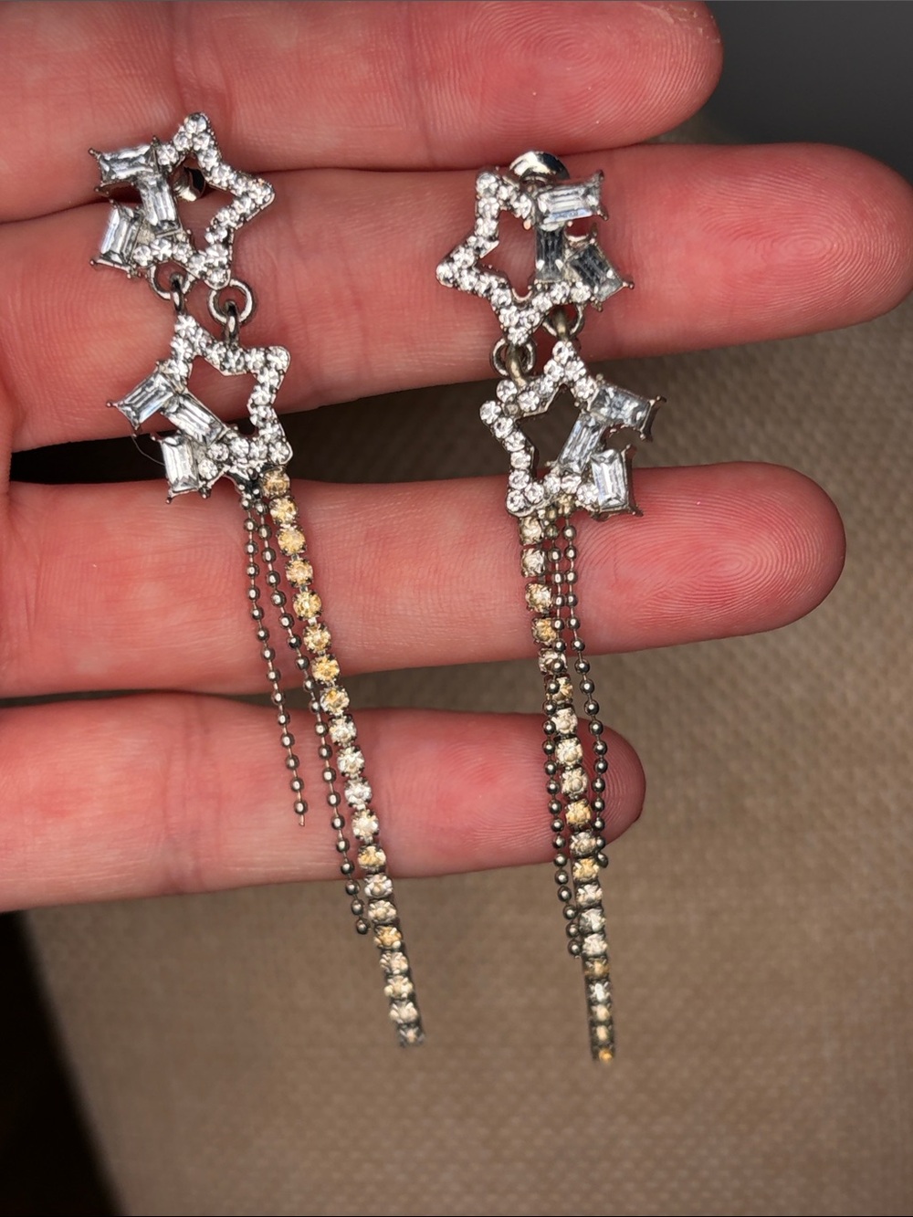 Silver Crystal Star Drop Earrings - Elegant Sparkle